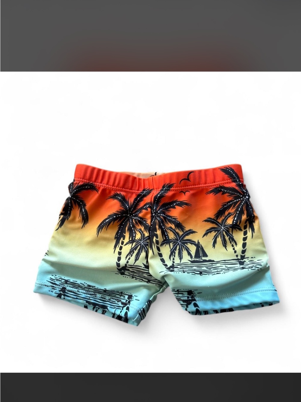 Kids Gradient Palm Tree Swim Trunks - Orange Blue